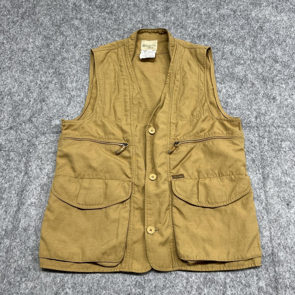 Beretta Vest Mens M Beige Military Canvas Cordura Nylon Lined Pockets Italy
